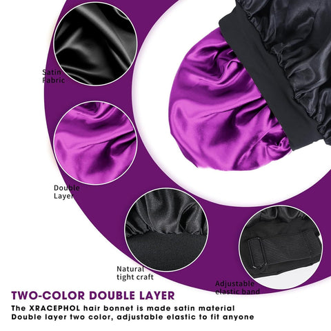 Silk Bonnet Satin Bonnet for Sleeping Women and Men, Adjustable Double Layer Hair Bonnet for Curly Braids Hair