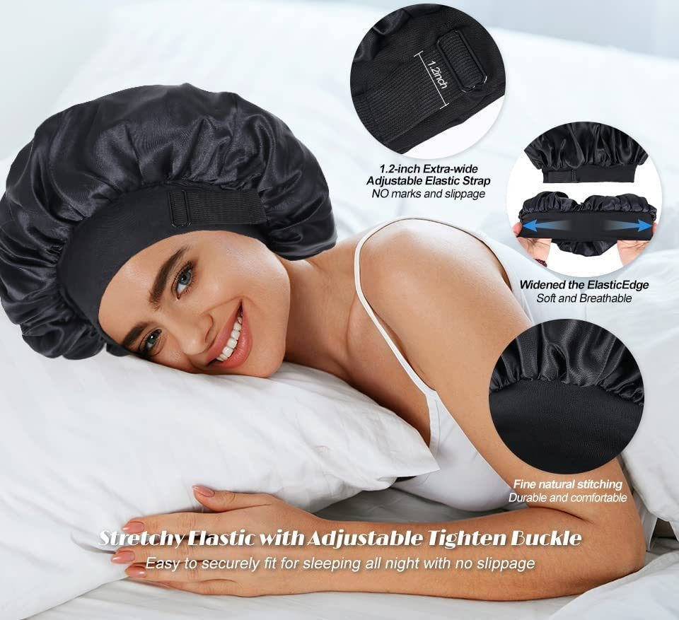 Silk Bonnet Satin Bonnet for Sleeping Women and Men, Adjustable Double Layer Hair Bonnet for Curly Braids Hair