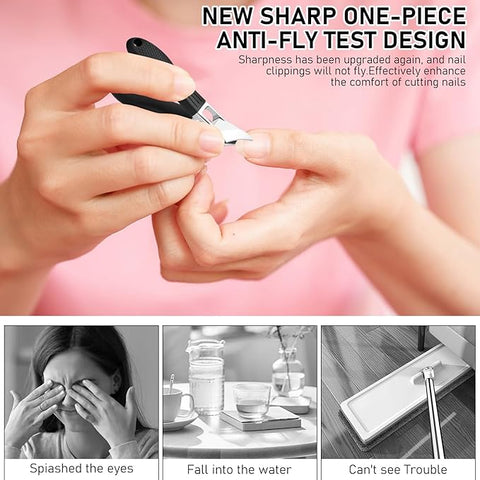 Eagle Beak Beveled Nail Clippers,Wide Jaw Opening Anti-Splash Slanted Nail Clipper,Edge Nail Clippers 3-Piece Set,Long Handle Wide Jaw Opening Anti-Splash Slanted Nail Clipper for Men Women(Black)