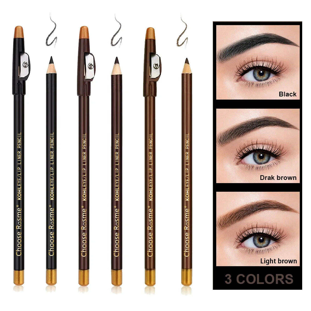 3-Color Ultra-Fine Wooden Eyebrow Pencil with Sharpener – Waterproof, Smudge-Proof, Long-Lasting Precision Brow Pencil