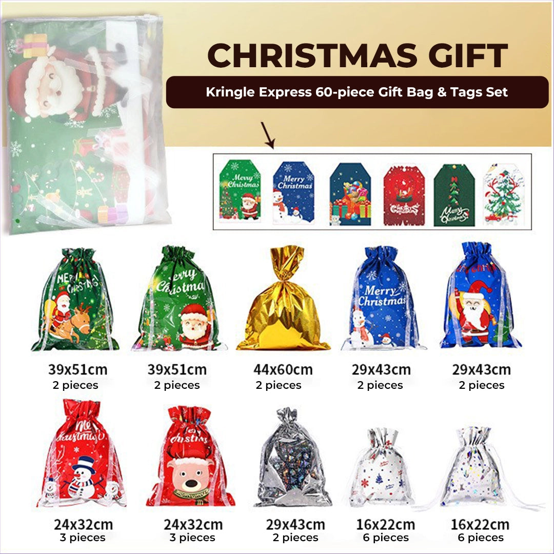 Kringle Express 60-piece Gift Bag & Tags Set