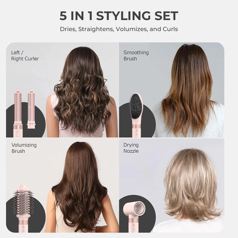 IUI Beauty 5-in-1 Professional Hot Air Hair Styler & Blow Dryer Brush - Frizz-Free Fast Drying for Curls, Volume & Straightening | Ionic Technology & Heat Protection