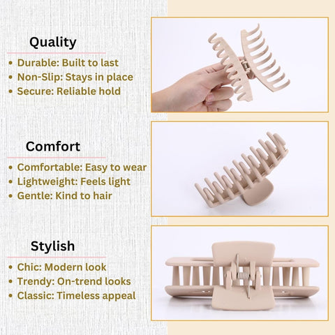 8 Pcs Matte Hair Claw Clips Set – 4 Shark Jaw Clips & 4 Square Claw Clips for Women