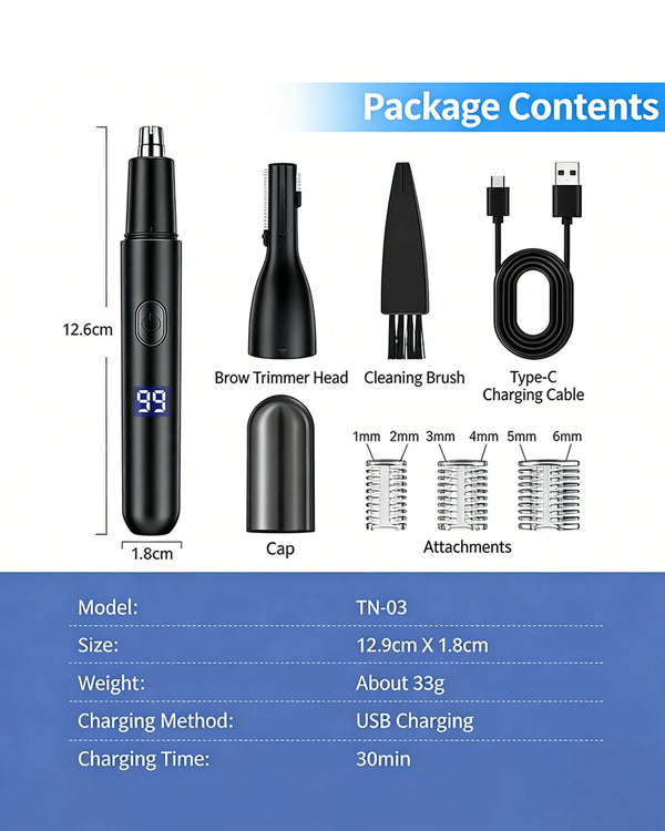 2-in-1 Eyebrow & Nose Hair Trimmer – Painless LED Precision Groomer