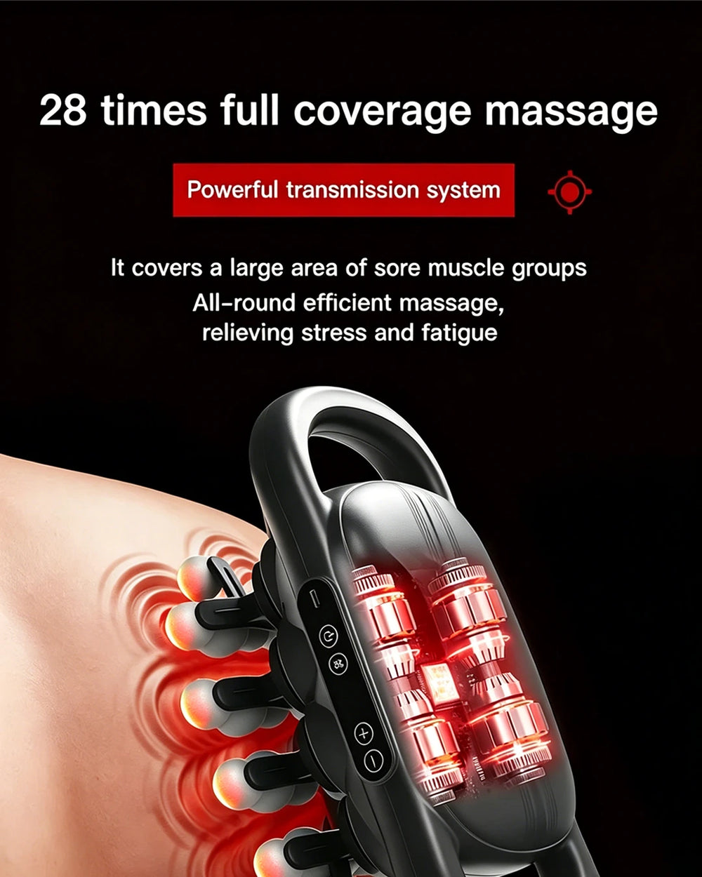 Adjustable Deep Tissue Massage Gun with 16 Heads, 30 Speeds & Red Light Therapy