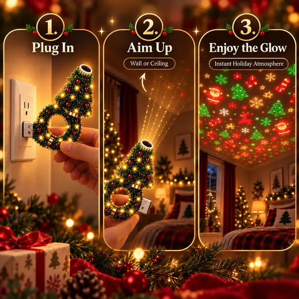 USB Christmas Projector Night Light Holiday Room Decor