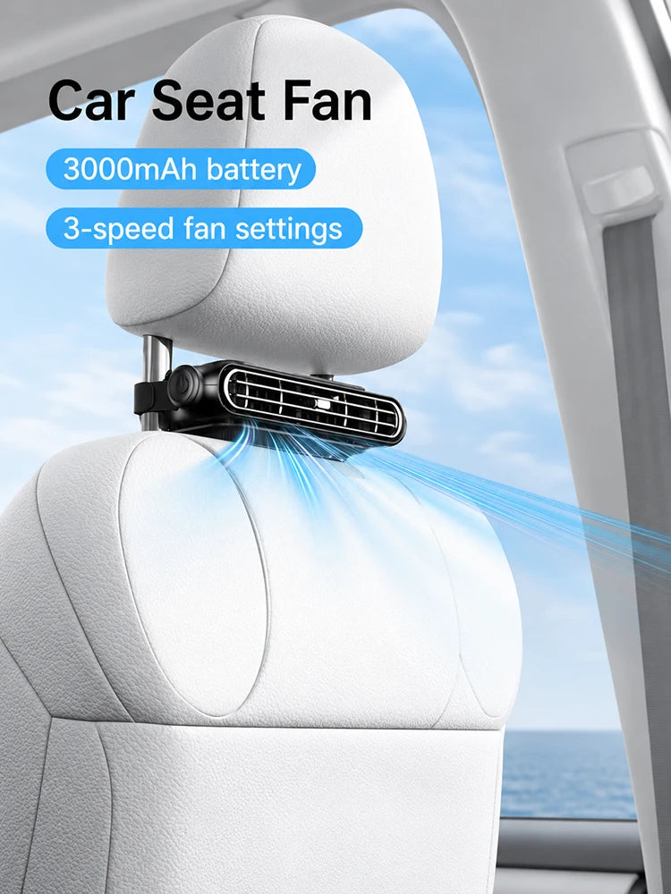 Portable Car Seat Fan – 3-Speed Rechargeable Cooling