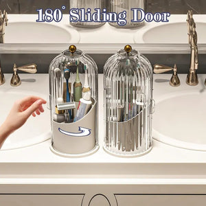 360° Rotating Makeup & Toothbrush Organizer with Cover