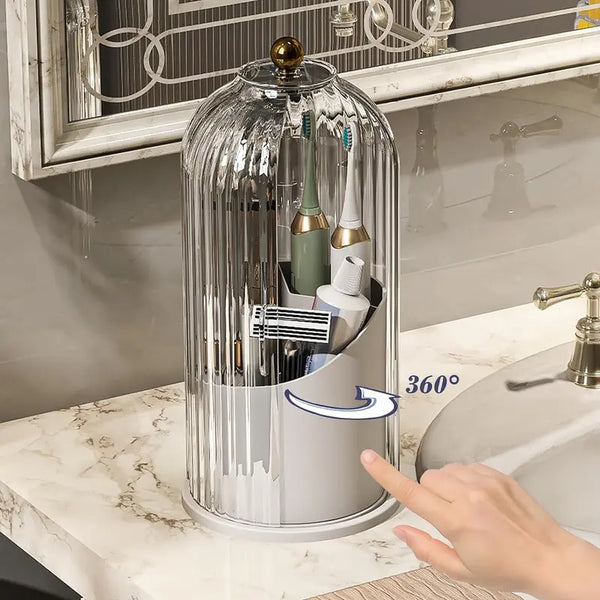 360° Rotating Makeup & Toothbrush Organizer with Cover