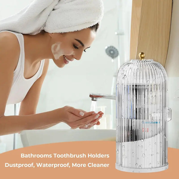 360° Rotating Makeup & Toothbrush Organizer with Cover