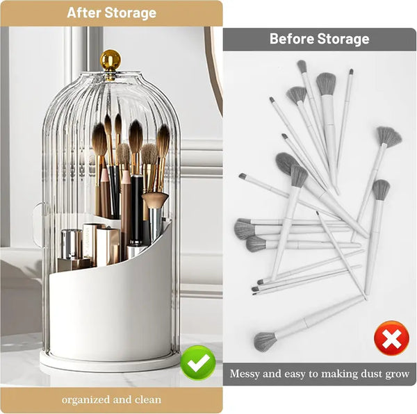 360° Rotating Makeup & Toothbrush Organizer with Cover