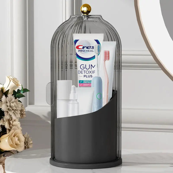 360° Rotating Makeup & Toothbrush Organizer with Cover