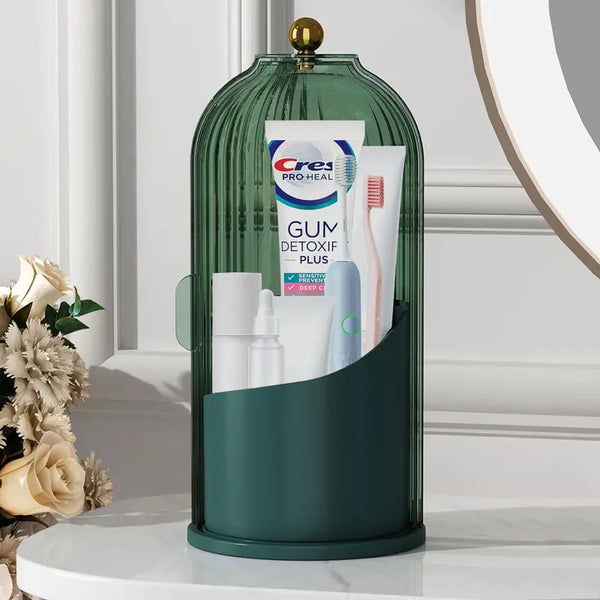 360° Rotating Makeup & Toothbrush Organizer with Cover