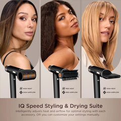 Shark Hair Dryer SpeedStyle RapidGloss Finisher and High-Velocity Dryer, Ionic Hair Blow Dryer with IQ Speed Styling and Drying Suite, No Heat Damage, Best for Straight and Wavy Hair, Silk, HD331