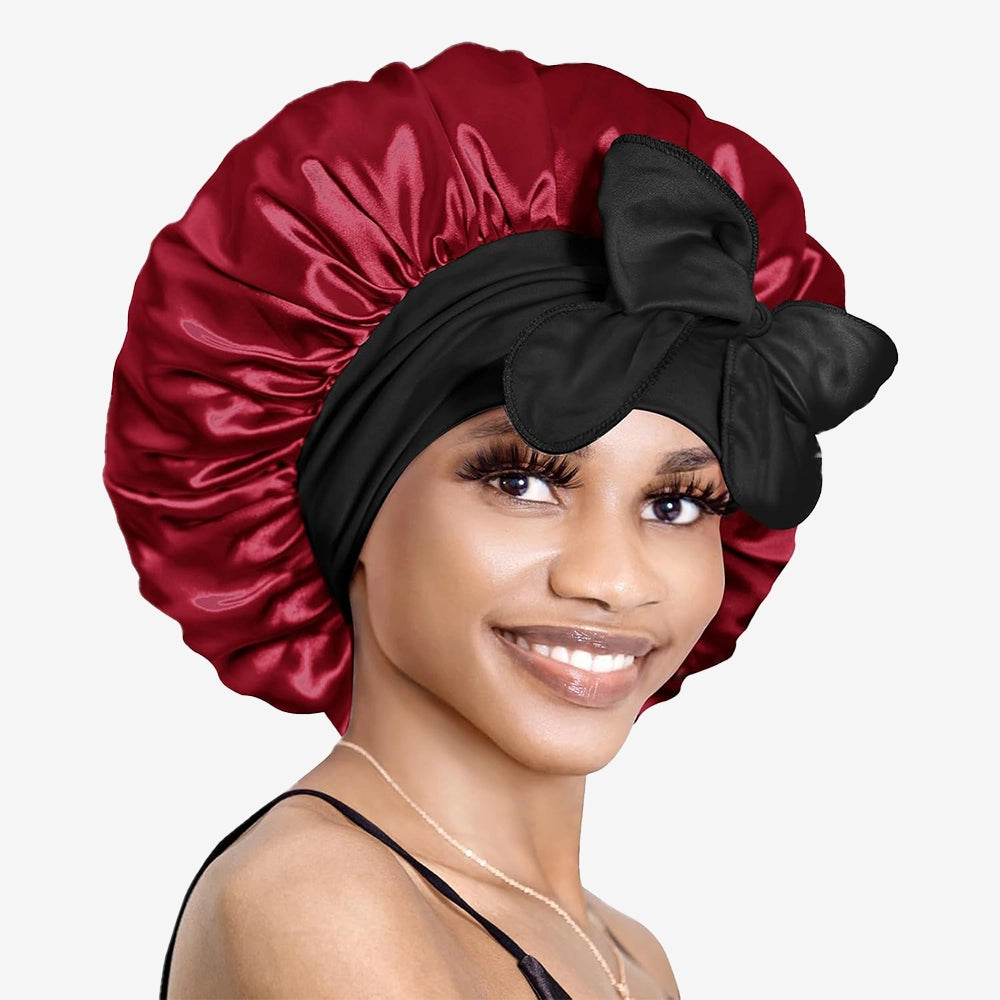 BONNET QUEEN Silk Bonnet for Sleeping Women Hair Bonnet Reversible Double Layer Satin Bonnet Tie Bonnet Sleep Satin Hair Wrap Night Cap for Curly Hair Black Red