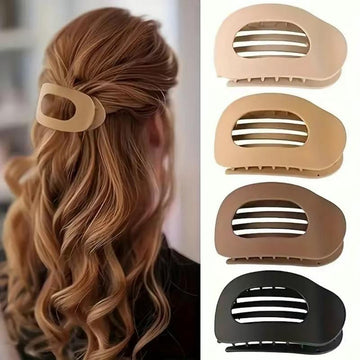 Solid Color Oval Acrylic Hair Clips – 4pc Minimalist No-Trace Set for Women