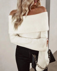 Women's Solid Off Shoulder Sweater, Elegant Fashion Long Sleeve Jumper for Daily Outdoor Wear, Fall Sweaters, Women Knitwear for Fall & Winter Birthday Gifts